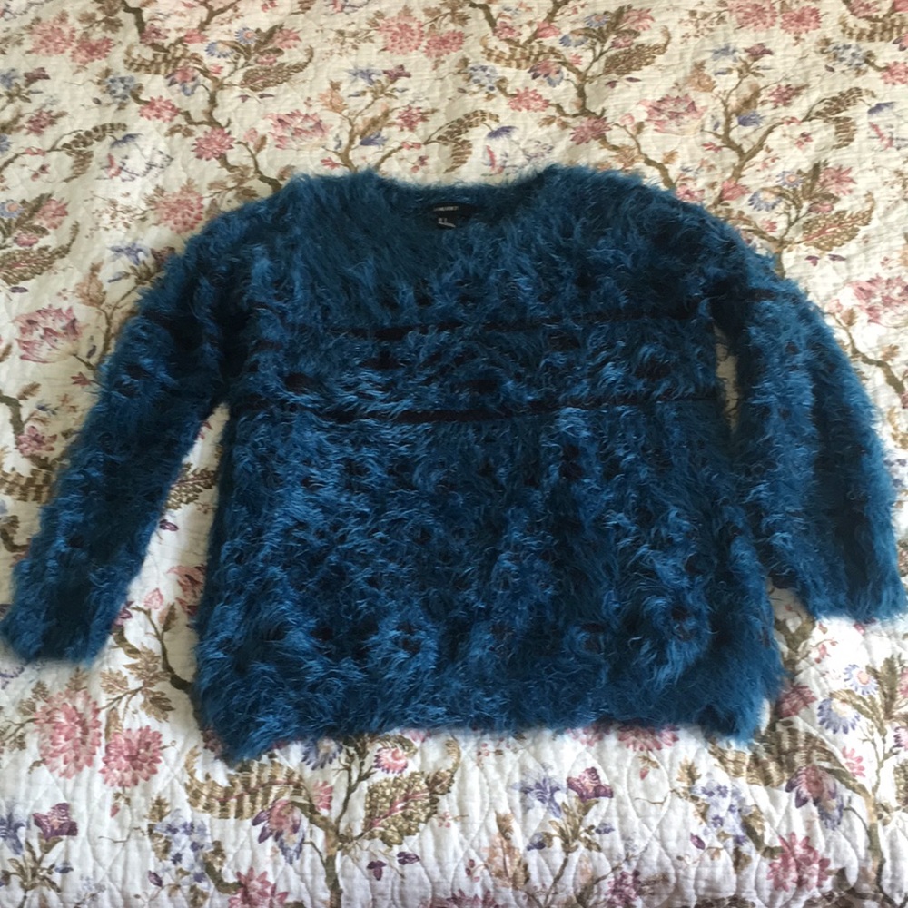 Cookie Monster Style Sweater Royal Electric Blue Size Small Faux fur Super Soft
